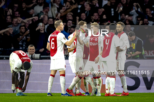 AFC Ajax Amsterdam midfielder Kenneth Taylor scores the 3-0 goal and celebrates during the match between Ajax and Besiktas at the Johan Crui...