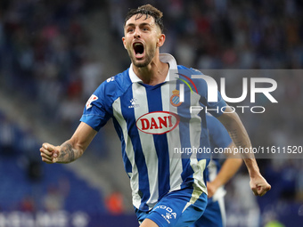 Jofre Carreras celebrates a goal during the match between RCD Espanyol and Villarreal CF, corresponding to week 7 of LaLiga EA Sports, at th...