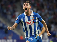 Jofre Carreras celebrates a goal during the match between RCD Espanyol and Villarreal CF, corresponding to week 7 of LaLiga EA Sports, at th...