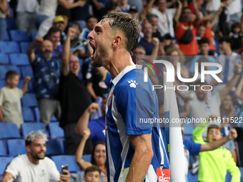 Jofre Carreras celebrates a goal during the match between RCD Espanyol and Villarreal CF, corresponding to week 7 of LaLiga EA Sports, at th...