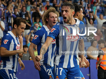 Jofre Carreras celebrates a goal during the match between RCD Espanyol and Villarreal CF, corresponding to week 7 of LaLiga EA Sports, at th...