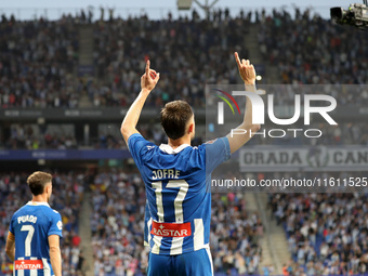 Jofre Carreras celebrates a goal during the match between RCD Espanyol and Villarreal CF, corresponding to week 7 of LaLiga EA Sports, at th...