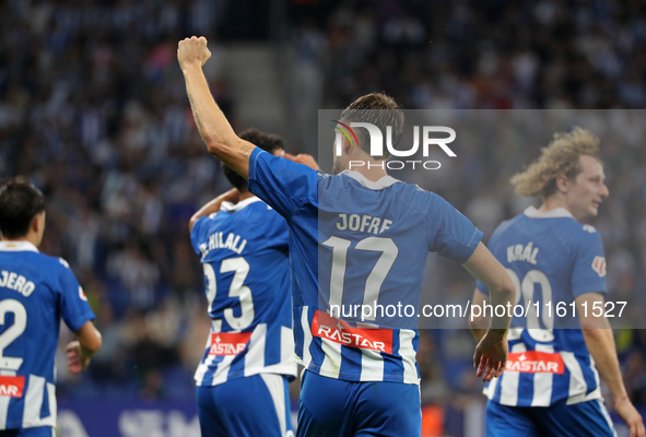 Jofre Carreras celebrates a goal during the match between RCD Espanyol and Villarreal CF, corresponding to week 7 of LaLiga EA Sports, at th...