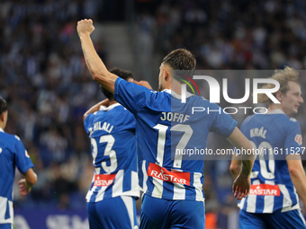 Jofre Carreras celebrates a goal during the match between RCD Espanyol and Villarreal CF, corresponding to week 7 of LaLiga EA Sports, at th...