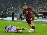 Tommaso Baldanzi attacking midfield of Roma and Italy and Benat Prados central midfield of Athletic Club and Spain compete for the ball duri...