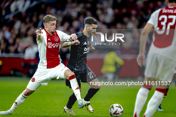 AFC Ajax Amsterdam midfielder Kenneth Taylor and Besiktas JK forward Rafa Silva play during the match Ajax vs. Besiktas at the Johan Cruijff...