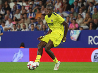 Thierno Barry plays during the match between RCD Espanyol and Villarreal CF, corresponding to week 7 of LaLiga EA Sports, at the RCDE Stadiu...