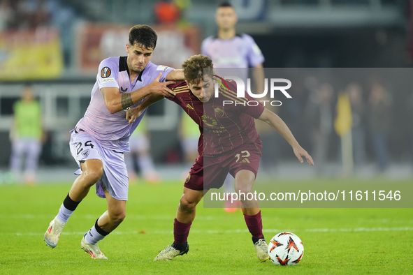 Tommaso Baldanzi attacking midfield of Roma and Italy and Benat Prados central midfield of Athletic Club and Spain compete for the ball duri...