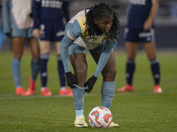 Khadija Shaw #21 of Manchester City W.F.C. takes a penalty during the UEFA Women's Champions League Second Round 2nd Leg match between Manch...