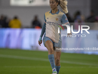 Laia Aleixandri #4 of Manchester City W.F.C. is in action during the UEFA Women's Champions League Second Round 2nd Leg match between Manche...