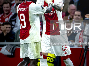 AFC Ajax Amsterdam forward Wout Weghorst replaces AFC Ajax Amsterdam forward Brian Brobbey during the match between Ajax and Besiktas at the...