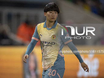 Aoba Fujino #20 of Manchester City W.F.C. during the UEFA Women's Champions League Second Round 2nd Leg match between Manchester City and Pa...