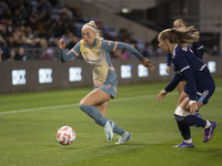 Chloe Kelly #9 of Manchester City W.F.C. is in action during the UEFA Women's Champions League Second Round 2nd Leg match between Manchester...