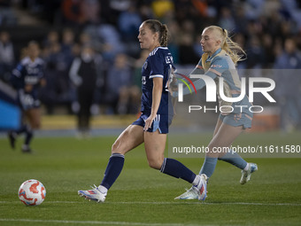 Laura Blindkilde Brown #19 of Manchester City W.F.C. challenges the opponent during the UEFA Women's Champions League Second Round 2nd Leg m...