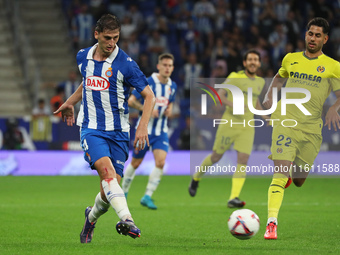 Marash Kumbulla plays during the match between RCD Espanyol and Villarreal CF, corresponding to week 7 of LaLiga EA Sports, at the RCDE Stad...