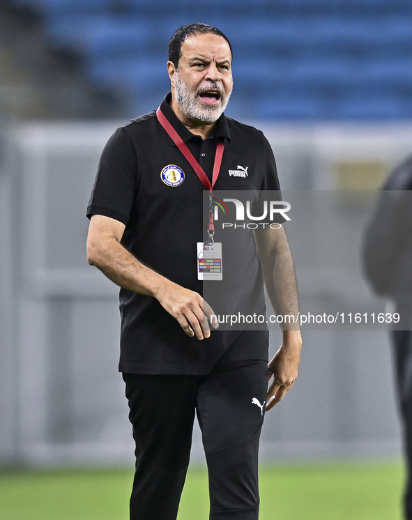 Abdullah Mubarak Al-Aidan, head coach of Al-Khor SC, reacts during the Ooredoo Qatar Stars League 24/25 match between Al-Wakrah SC and Al-Kh...