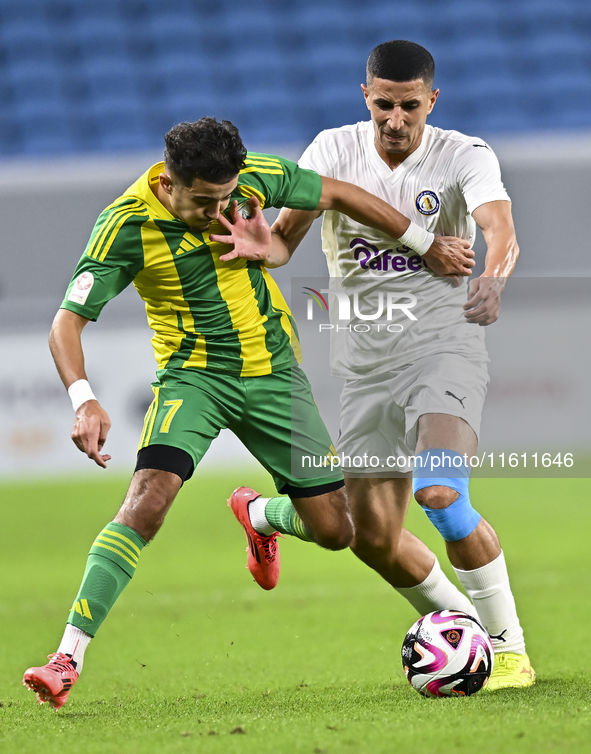 Ayoub Assal (L) of Al Wakrah SC battles for the ball with Gaser Yahia Madani (R) of Al-Khor SC during the Ooredoo Qatar Stars League 24/25 m...