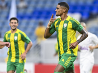 Ricardo Jorge Gomes (R) of Al Wakrah SC celebrates after scoring a goal during the Ooredoo Qatar Stars League 24/25 match between Al-Wakrah...