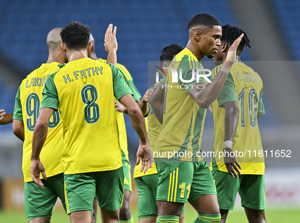 Ricardo Jorge Gomes (C) of Al Wakrah SC celebrates after scoring a goal during the Ooredoo Qatar Stars League 24/25 match between Al-Wakrah...