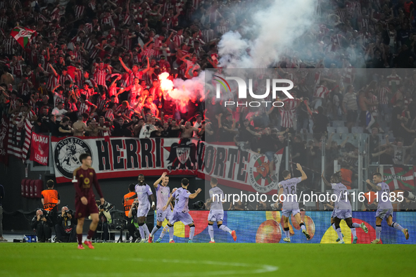 Aitor Paredes centre-back of Athletic Club and Spain celebrates after scoring his sides first goal during the UEFA Europa League 2024/25 Lea...