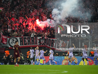 Aitor Paredes centre-back of Athletic Club and Spain celebrates after scoring his sides first goal during the UEFA Europa League 2024/25 Lea...