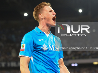 Scott McTominay of SSC Napoli celebrates after scoring during the Coppa Italia match between SSC Napoli and Palermo FC at Stadio Diego Arman...