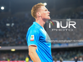 Scott McTominay of SSC Napoli celebrates after scoring during the Coppa Italia match between SSC Napoli and Palermo FC at Stadio Diego Arman...