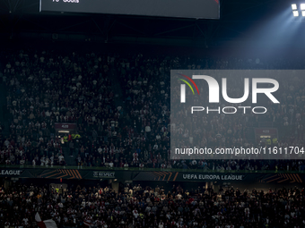 The scoreboard shows 4-0 during the match between Ajax and Besiktas at the Johan Cruijff ArenA for the UEFA Europa League - League phase - M...