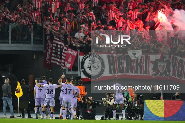 Aitor Paredes centre-back of Athletic Club and Spain celebrates after scoring his sides first goal during the UEFA Europa League 2024/25 Lea...