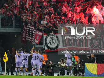 Aitor Paredes centre-back of Athletic Club and Spain celebrates after scoring his sides first goal during the UEFA Europa League 2024/25 Lea...