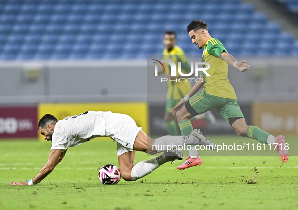 Ayoub Assal (right) of Al Wakrah SC battles for the ball with Adil Rhaili (bottom) of Al-Khor SC during the Ooredoo Qatar Stars League 24/25...