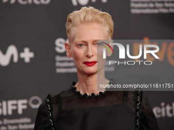 Tilda Swinton attends the red carpet of the movie ''La Habitacion de al Lado'' and the Donostia Award for Pedro Almodovar during the 72nd Sa...