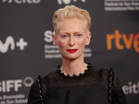 Tilda Swinton attends the red carpet of the movie ''La Habitacion de al Lado'' and the Donostia Award for Pedro Almodovar during the 72nd Sa...