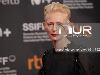 Tilda Swinton attends the red carpet of the movie ''La Habitacion de al Lado'' and the Donostia Award for Pedro Almodovar during the 72nd Sa...