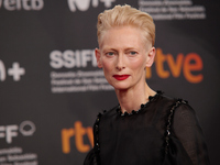 Tilda Swinton attends the red carpet of the movie ''La Habitacion de al Lado'' and the Donostia Award for Pedro Almodovar during the 72nd Sa...