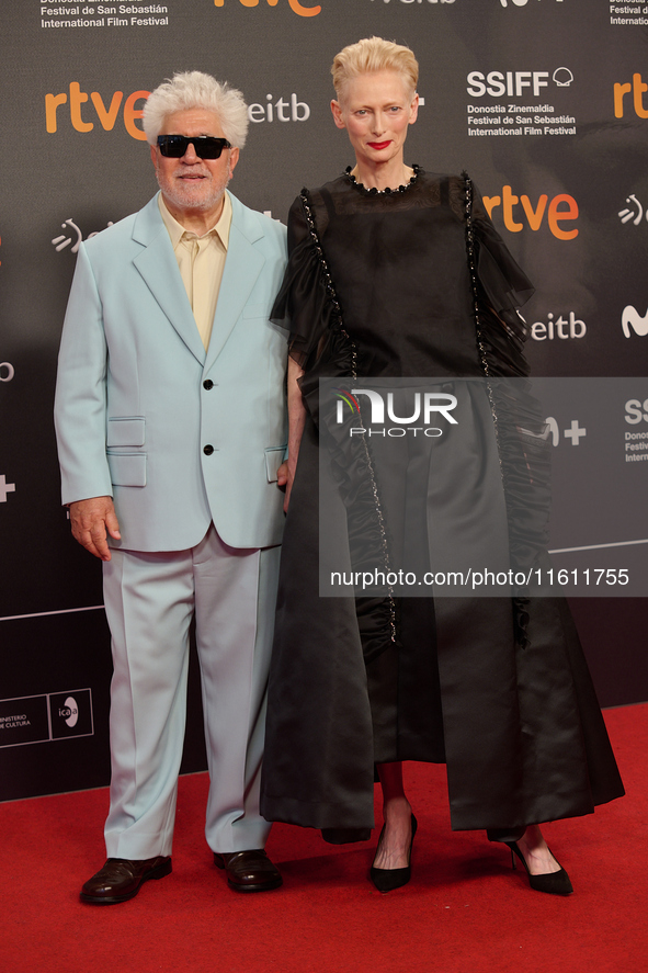 Tilda Swinton and Pedro Almodovar attend the red carpet of the movie ''La Habitacion de al Lado'' and the Donostia Award for Pedro Almodovar...