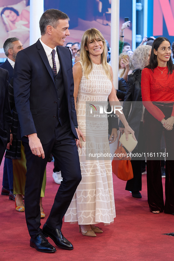 Begona Gomez and Pedro Sanchez attend the red carpet of the movie ''La Habitacion de al lado'' and the Donostia Award for Pedro Almodovar du...