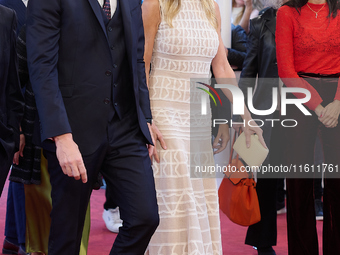 Begona Gomez and Pedro Sanchez attend the red carpet of the movie ''La Habitacion de al lado'' and the Donostia Award for Pedro Almodovar du...