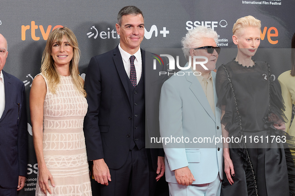 Begona Gomez, Pedro Sanchez, Pedro Almodovar, and Tilda Swinton attend the red carpet of the movie ''La Habitacion de al lado'' and the Dono...