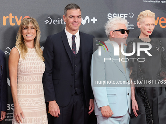 Begona Gomez, Pedro Sanchez, Pedro Almodovar, and Tilda Swinton attend the red carpet of the movie ''La Habitacion de al lado'' and the Dono...