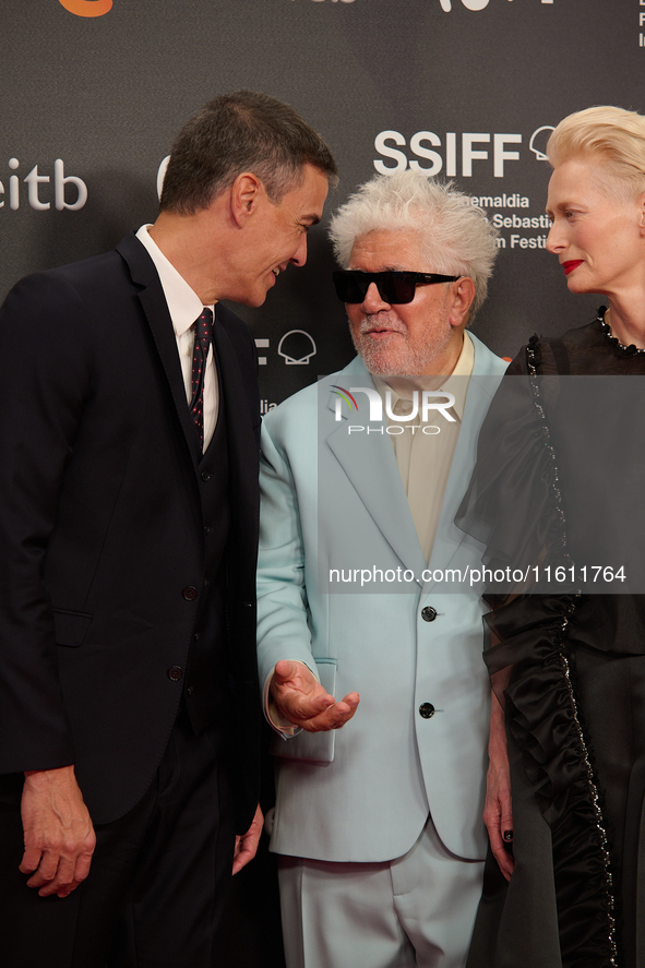 Begona Gomez, Pedro Sanchez, Pedro Almodovar, and Tilda Swinton attend the red carpet of the movie ''La Habitacion de al lado'' and the Dono...