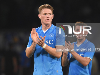 Scott McTominay of SSC Napoli applauds fans at the end of the Coppa Italia match between SSC Napoli and Palermo FC at Stadio Diego Armando M...