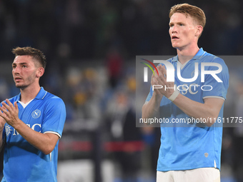 Scott McTominay and Billy Gilmour of SSC Napoli applauds fans at the end of the Coppa Italia match between SSC Napoli and Palermo FC at Stad...