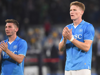 Scott McTominay and Billy Gilmour of SSC Napoli applauds fans at the end of the Coppa Italia match between SSC Napoli and Palermo FC at Stad...