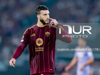 Mario Hermoso of AS Roma gestures during the UEFA Europa League 2024/25 League Phase MD1 match between AS Roma and Athletic Club at Stadio O...