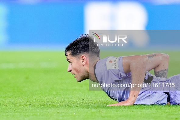 Benat Prados of Athletic Club lies on the pitch during the UEFA Europa League 2024/25 League Phase MD1 match between AS Roma and Athletic Cl...