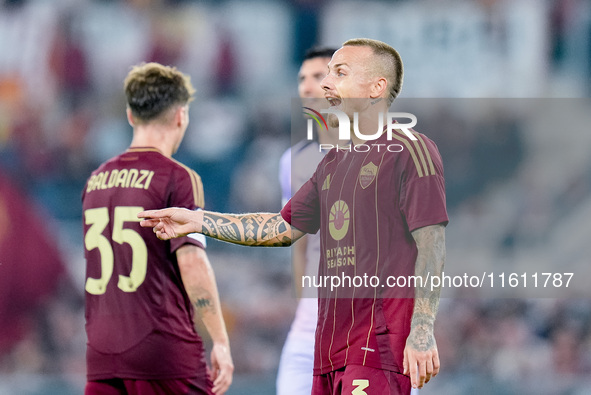 Angelino of AS Roma gestures during the UEFA Europa League 2024/25 League Phase MD1 match between AS Roma and Athletic Club at Stadio Olimpi...