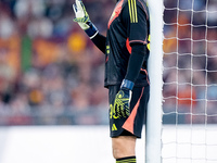 Mile Svilar of AS Roma gestures during the UEFA Europa League 2024/25 League Phase MD1 match between AS Roma and Athletic Club at Stadio Oli...