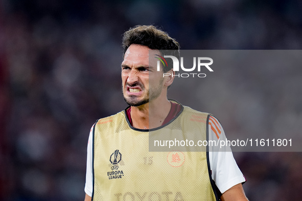 Mats Hummels of AS Roma looks on during the UEFA Europa League 2024/25 League Phase MD1 match between AS Roma and Athletic Club at Stadio Ol...