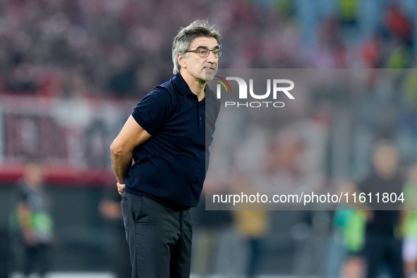 Ivan Juric head coach of AS Roma looks on during the UEFA Europa League 2024/25 League Phase MD1 match between AS Roma and Athletic Club at...